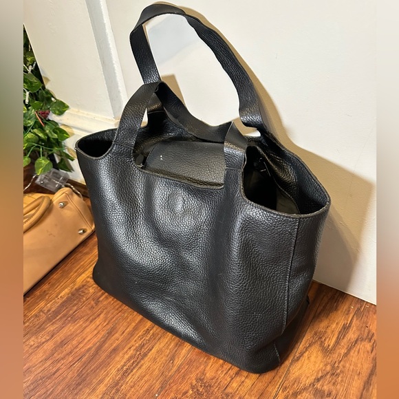 FALOR Leather Large Vintage Black pebbled leather FALOR Italy Hobo Bag nice! - Picture 1 of 11